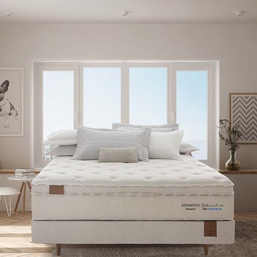 Cama Box + Colchão Simmons Bamboo Bothanical Plush
